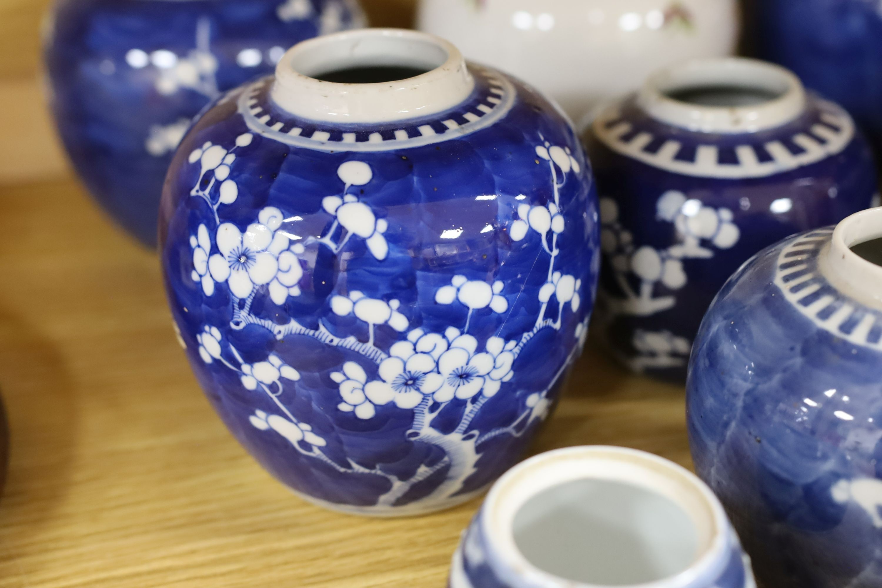 Quantity of 19th century blue and white prunus jars, together with assorted Chinese ceramics